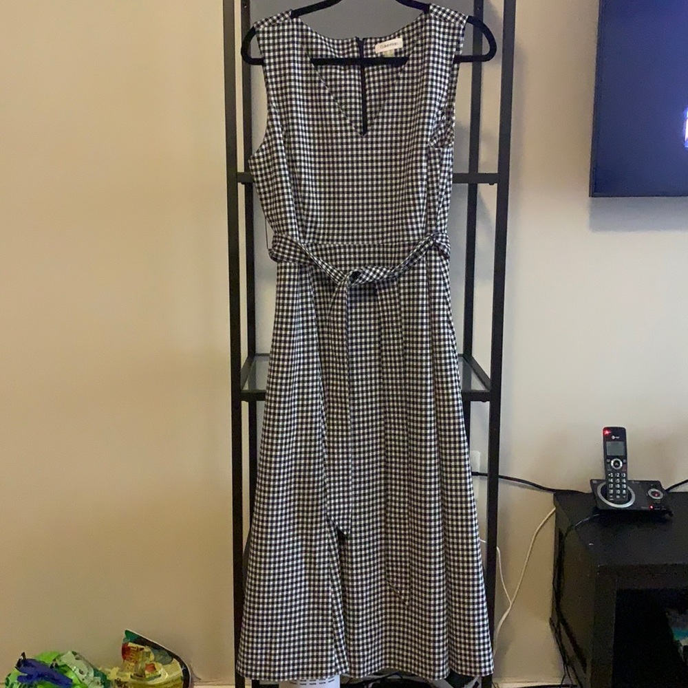 Calvin Klein gingham print long belted dress